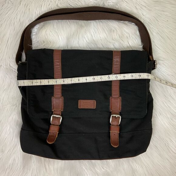 Fossil Canyon Black Brown Foldover Flap Messenger Computer Shoulder Bag - Picture 7 of 11